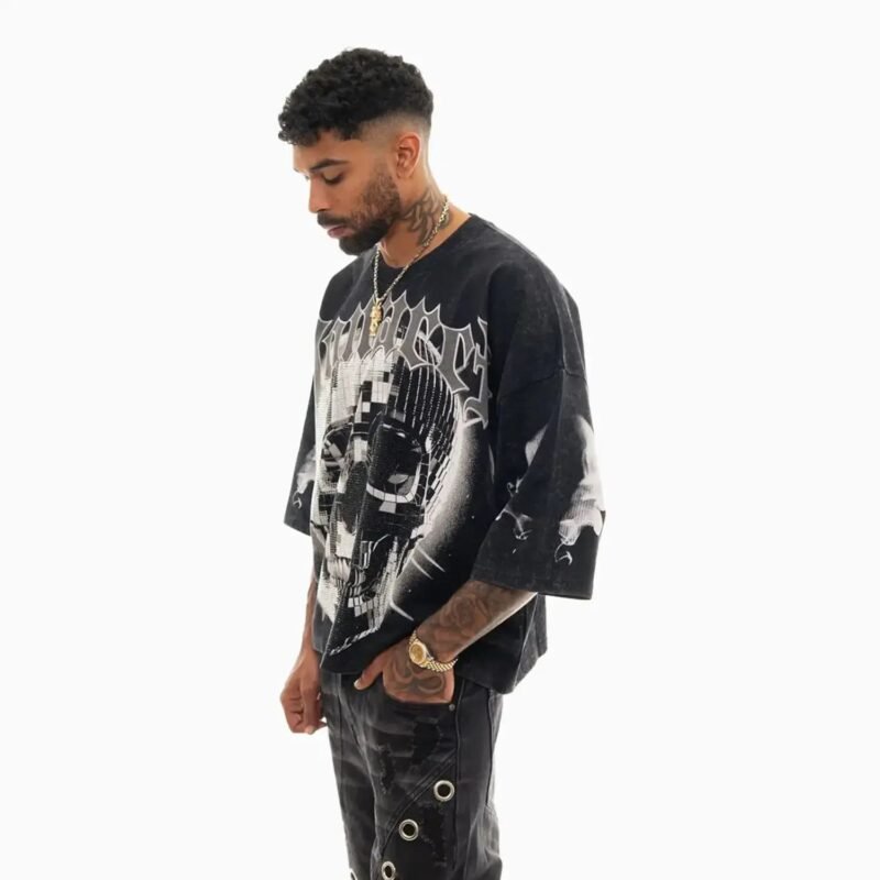 Men's Monarch Digital Skull Oversized Graphic T-Shirt - Image 3