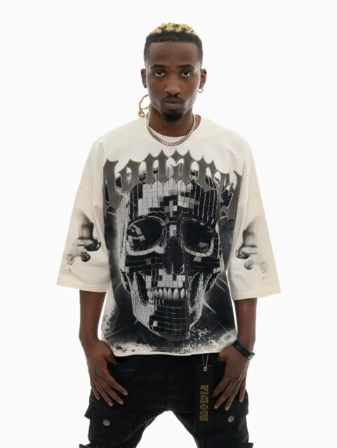 Men's Monarch Digital Skull Oversized Graphic T-Shirt